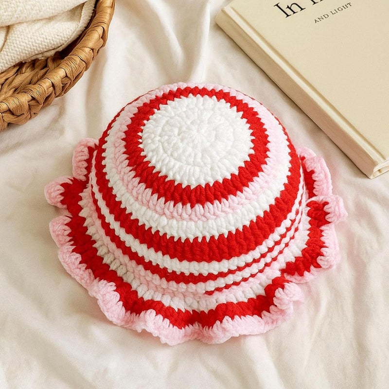 Ahouws Crochet Bucket Hat Women Trendy Knit Floppy Cap Cute Boho Handmade Beanies Outdoor Boho Travel Fishing Hat - Image 4